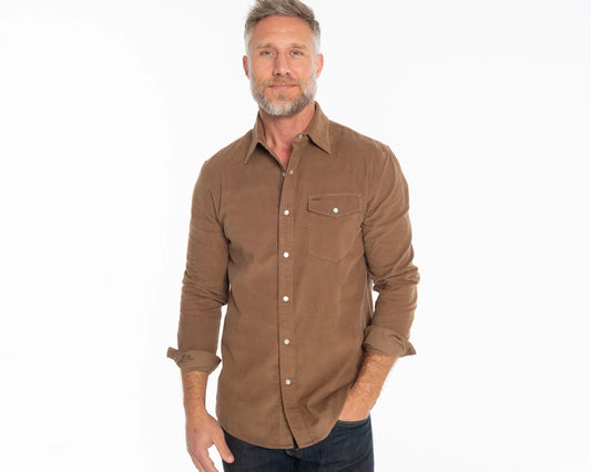 Long Sleeve Corduroy Pearl Snap- Walnut