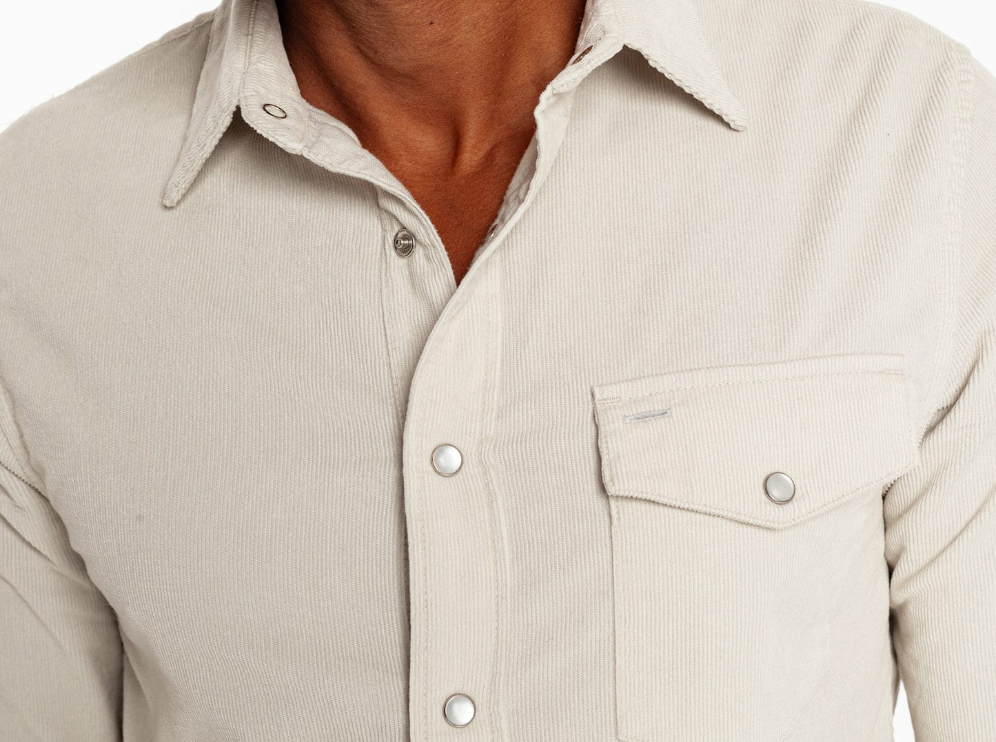 Long Sleeve Corduroy Pearl Snap- Silver Fox