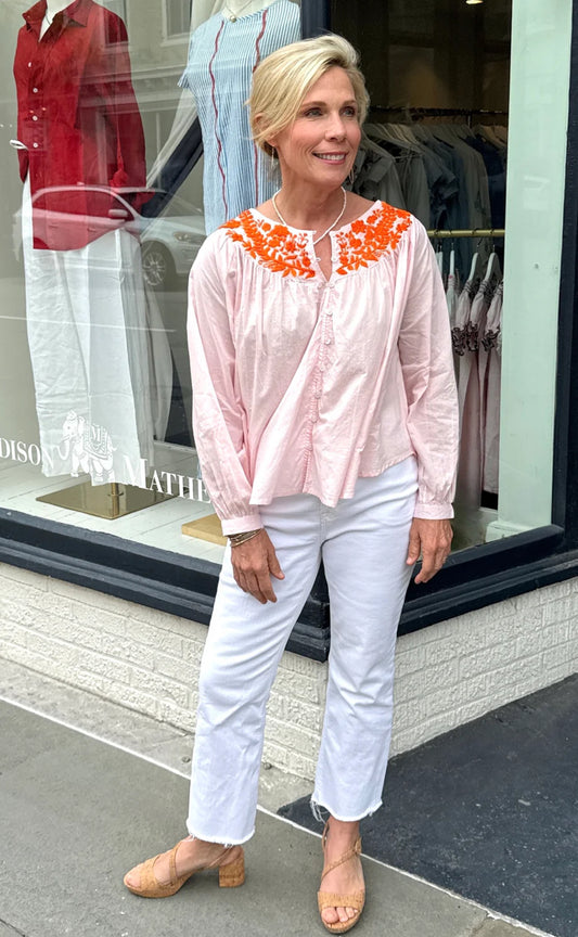 Donna Embroidered Shirt- Shell Pink