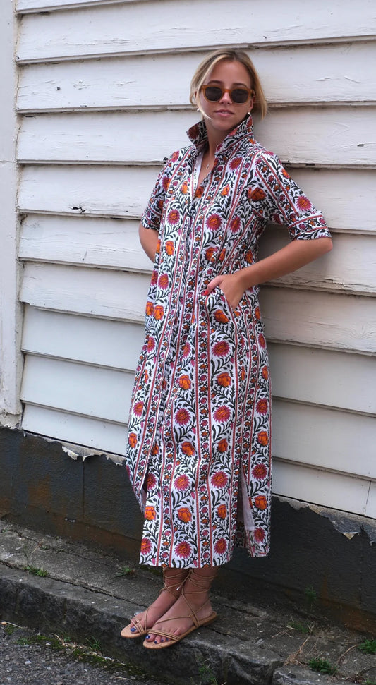 Elizabeth Maxi Short Sleeve- Tangerine Bloom