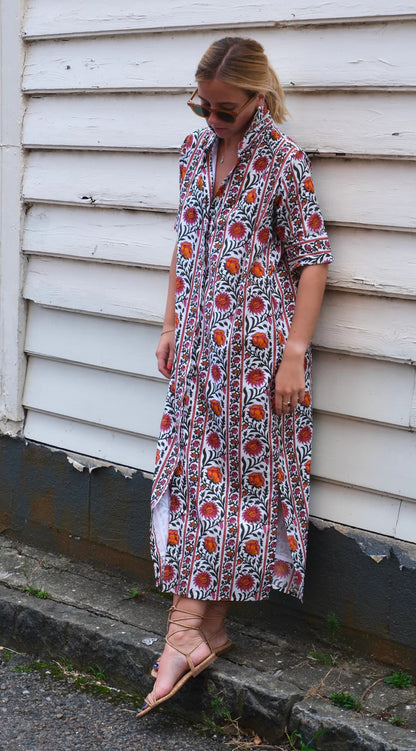 Elizabeth Maxi Short Sleeve- Tangerine Bloom