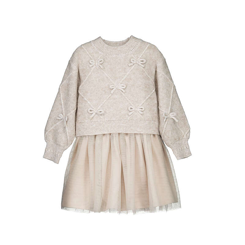 Knit Dress w/ Bows- Beige