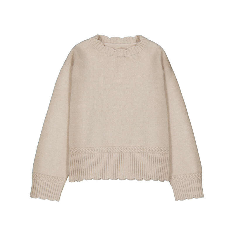 Knit Scalloped Sweater- Beige