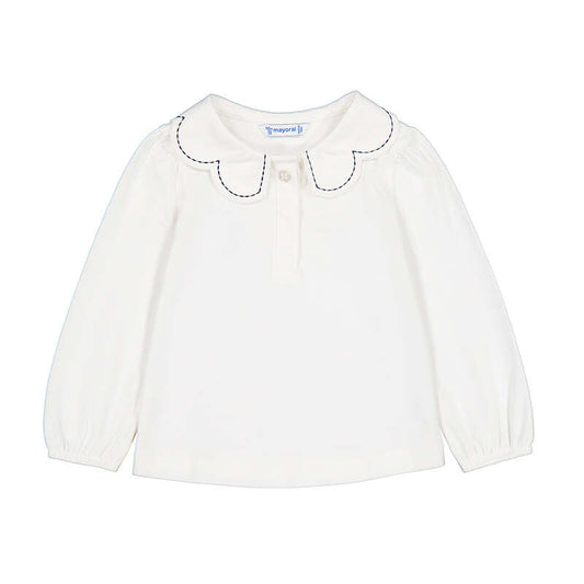 Baby Girl Polo w/ Navy Wave Collar