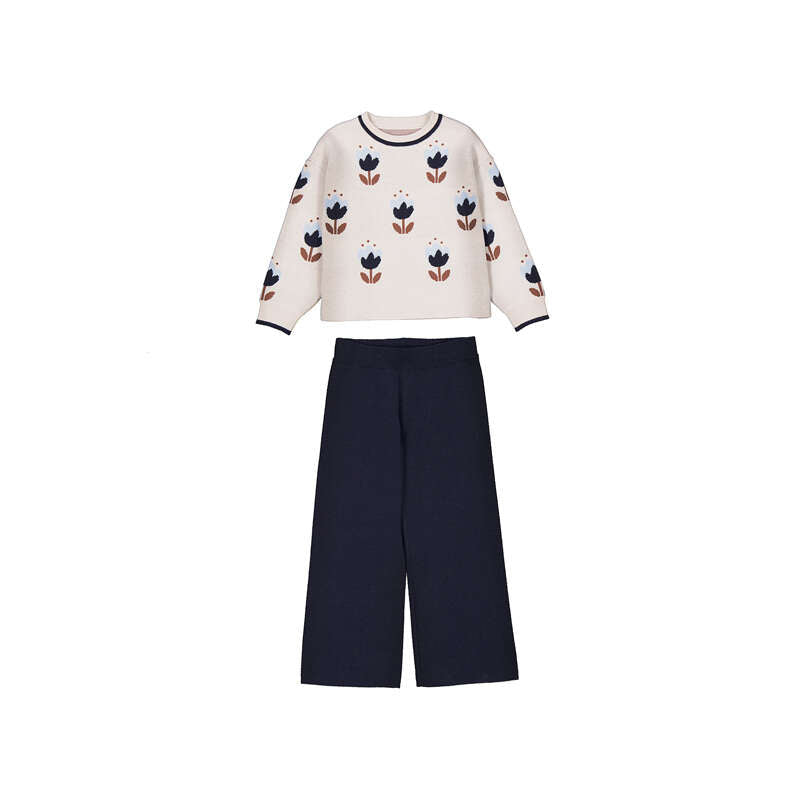 Knit Trousers Set- Navy Floral