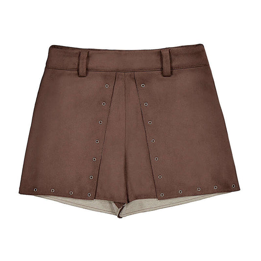 Faux Suede Shorts- Chesnut