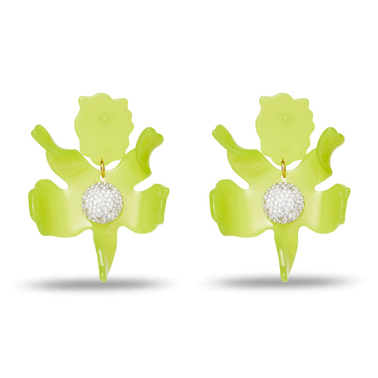 Crystal Lily Earrings- Chartreuse