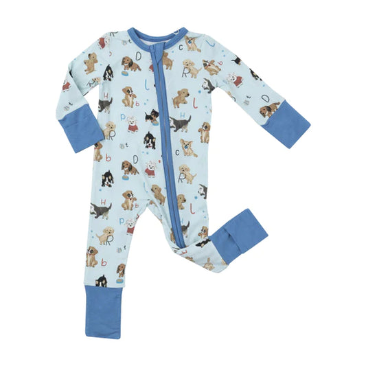 Blue Puppy Alphabet 2 Way Zipper Romper