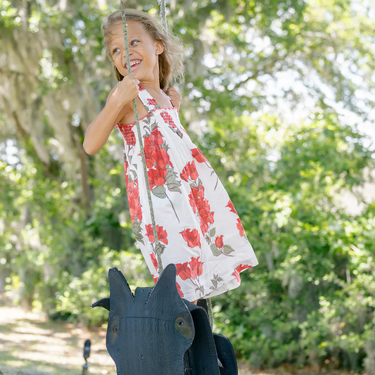 Girls Sofia Dress- Red Bougainvillea