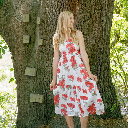 Womens Sierra Dress- Red Bougainvillea