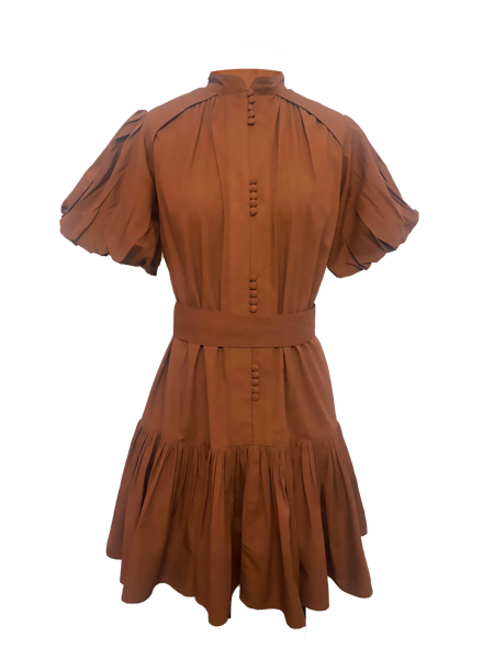 Gazail Chocolate Brown Gathered Dress