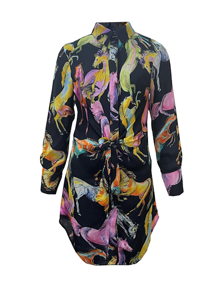 Kena Black Horse Printed Knot Dress