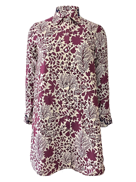 Plum and White Print Shirt Dress