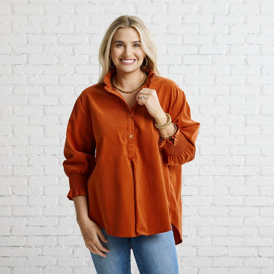 Kimberly Corduroy Top- Burnt Orange