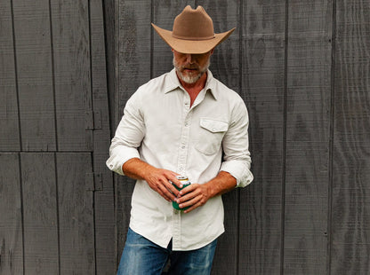 Long Sleeve Corduroy Pearl Snap- Silver Fox