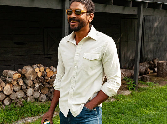 Long Sleeve Corduroy Pearl Snap- Silver Fox