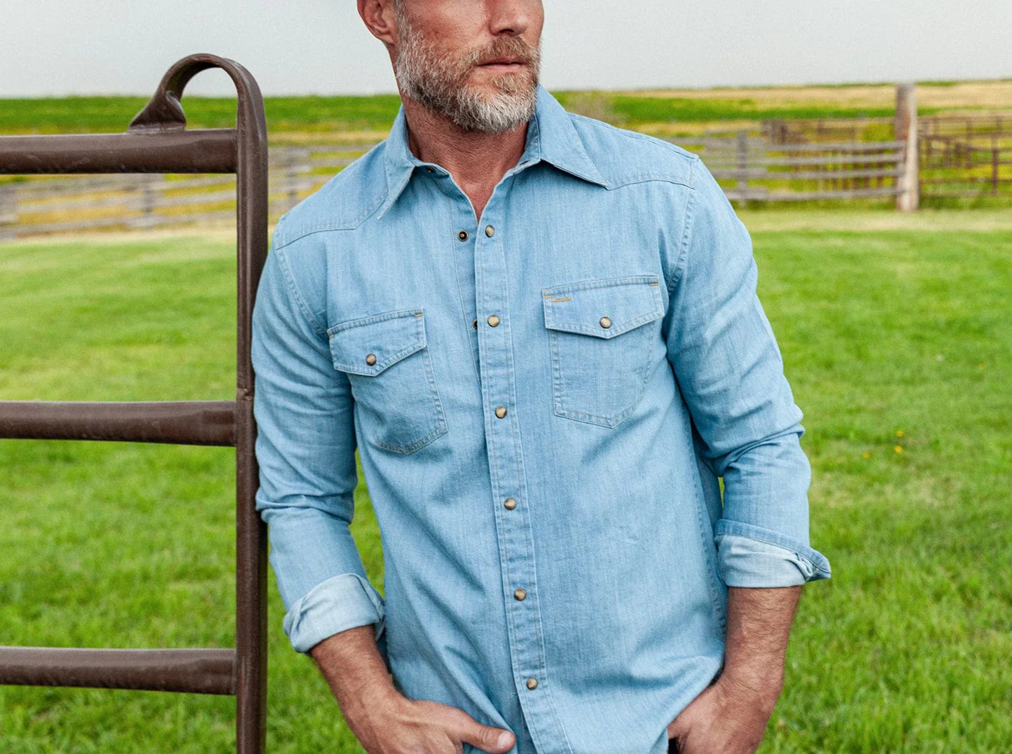 Western Denim Pearl Snap- Light Wash