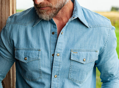 Western Denim Pearl Snap- Light Wash