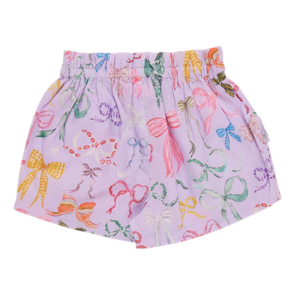 Girls Ruffle Theodore Short- Lavender Watercolor Bows
