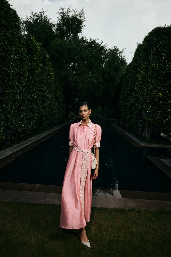 Lily Pink Embroidered Shirt Dress