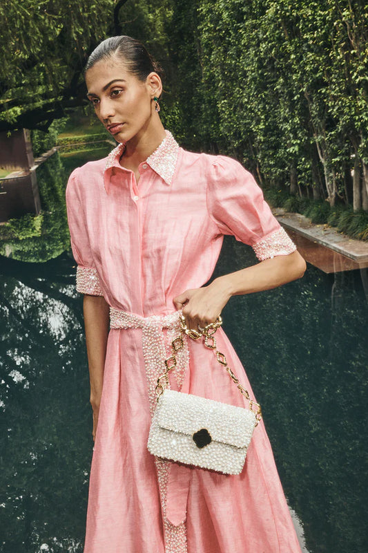 Lily Pink Embroidered Shirt Dress