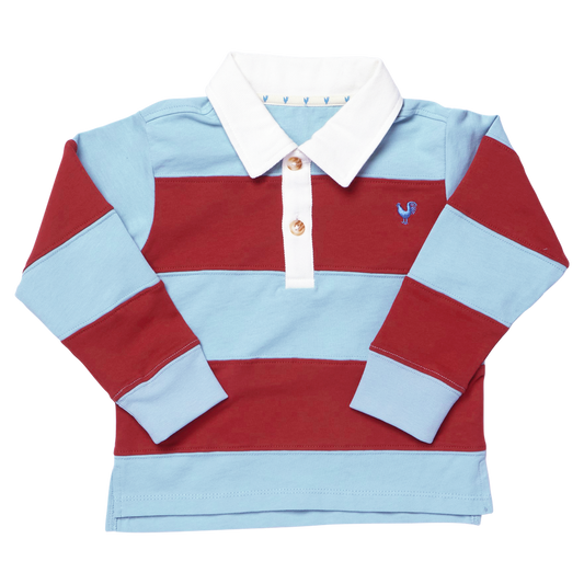 Boys Albert Rugby Shirt- Blue + Maroon