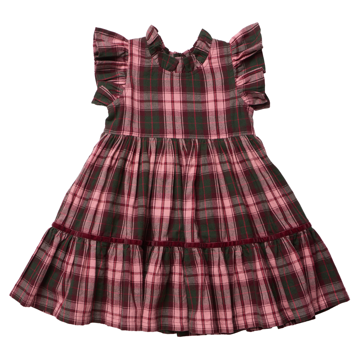 Girls Jennifer Dress- Burgundy Tartan