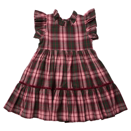 Girls Jennifer Dress- Burgundy Tartan
