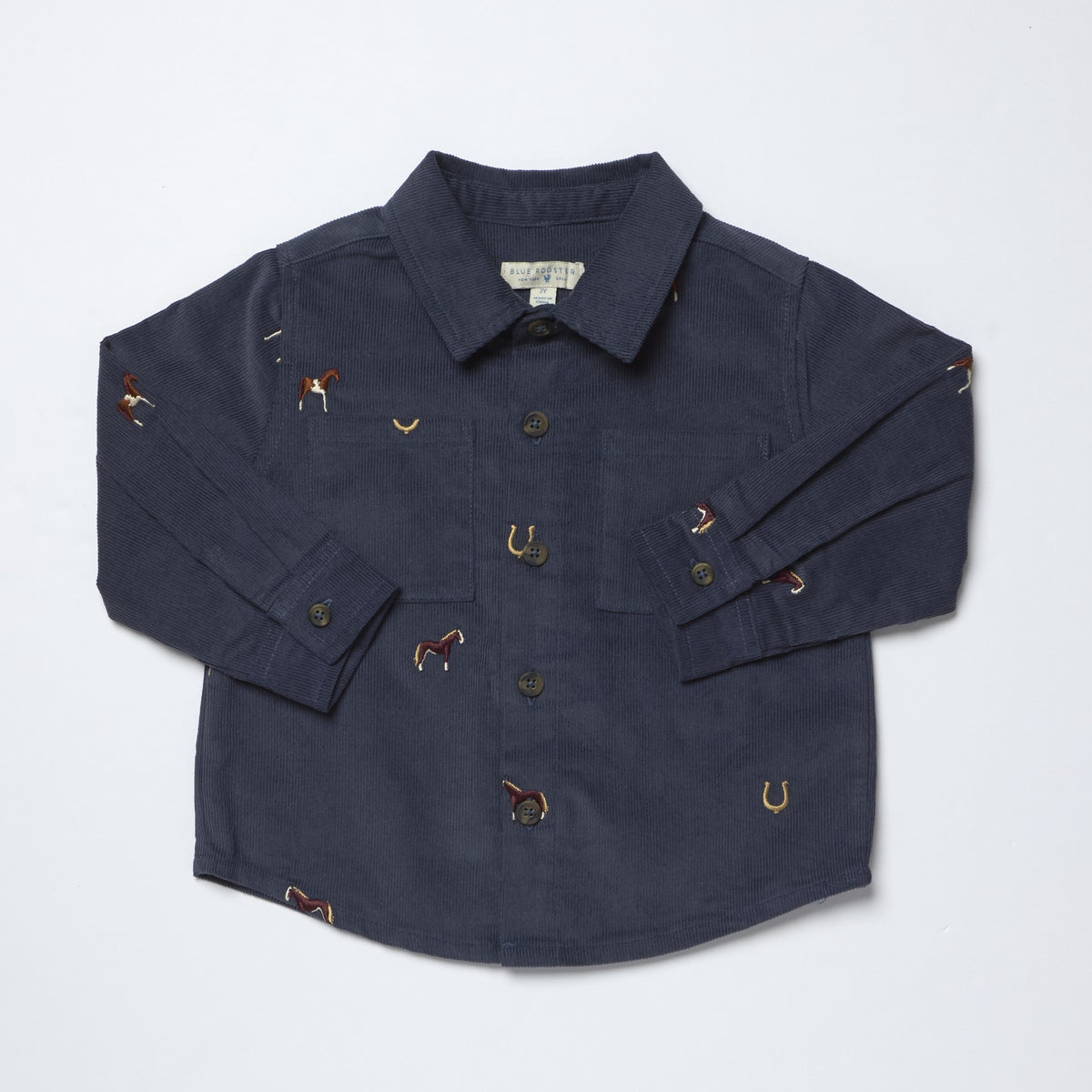 Boys Long Sleeve Jack Shirt - Navy Horse Embroidery