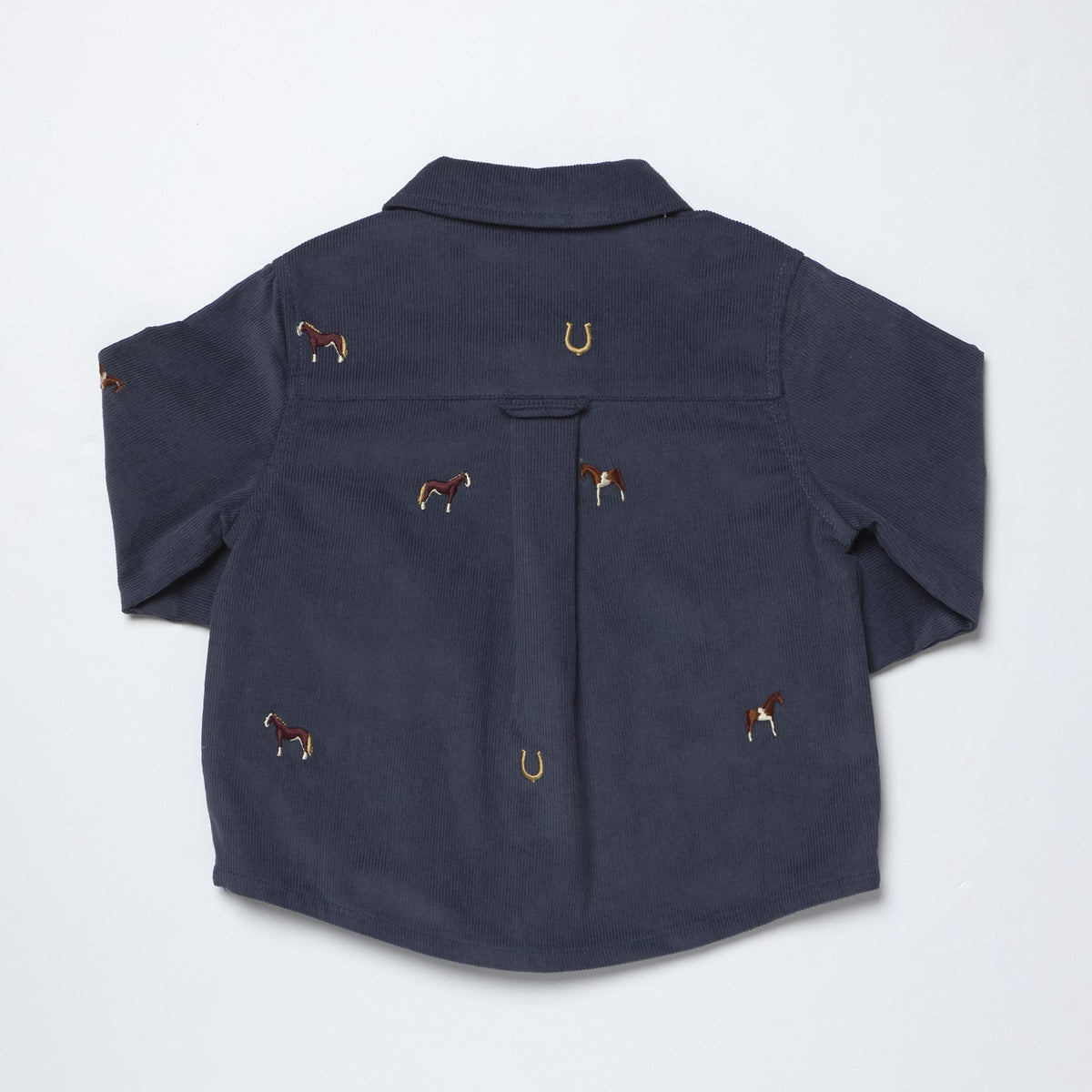 Boys Long Sleeve Jack Shirt - Navy Horse Embroidery
