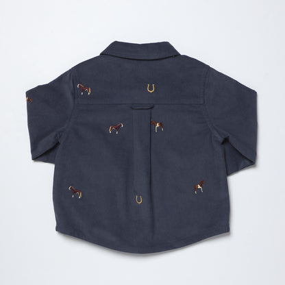 Boys Long Sleeve Jack Shirt - Navy Horse Embroidery