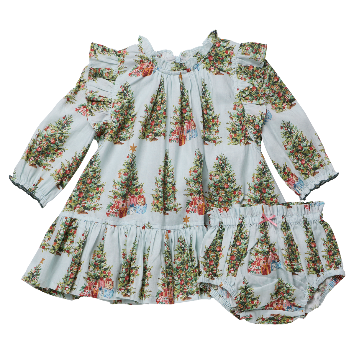 Baby Girls Harper Dress Set- Trees + Presents