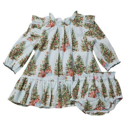 Baby Girls Harper Dress Set- Trees + Presents
