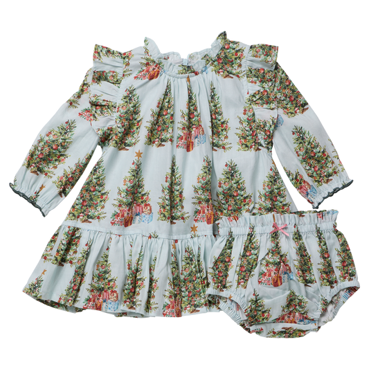 Baby Girls Harper Dress Set- Trees + Presents