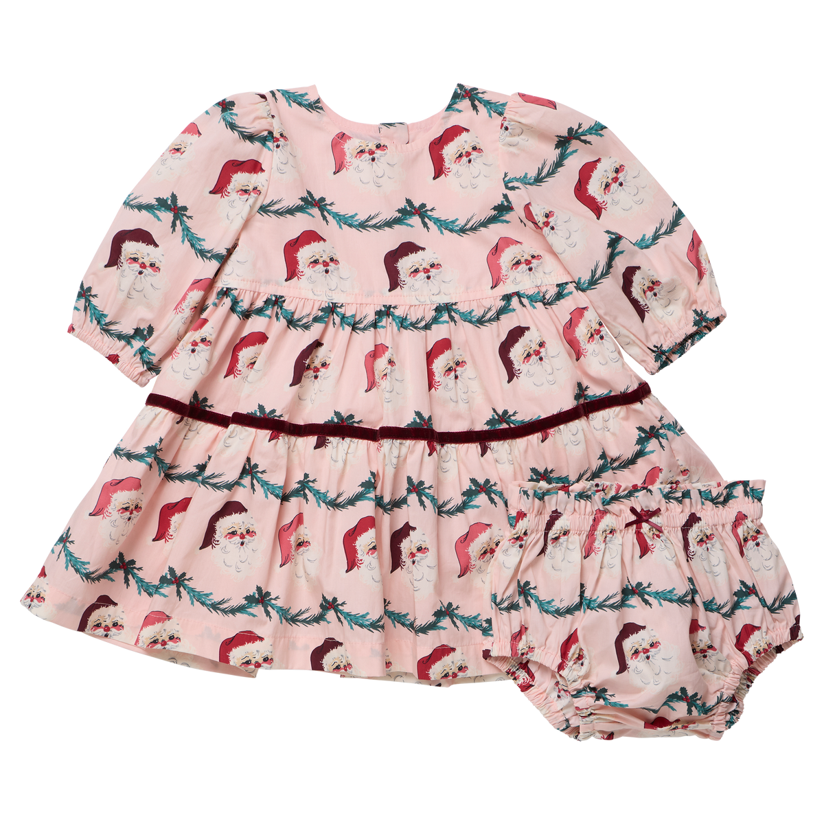 Baby Girls Maribelle Dress Set- Santa Garland