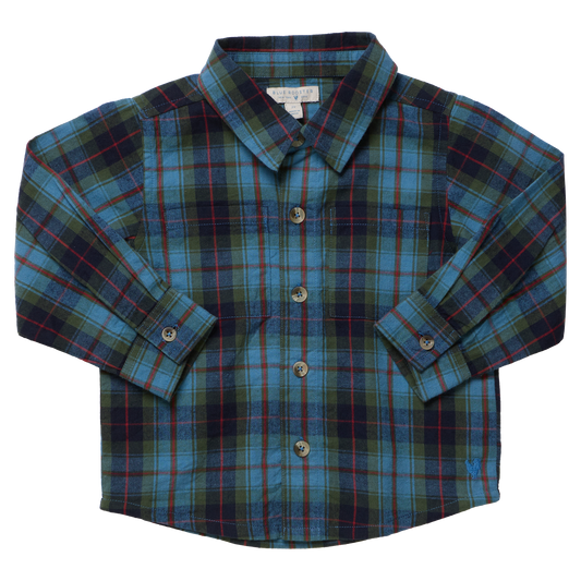 Boys Long Sleeve Jack Shirt - Blue Tartan