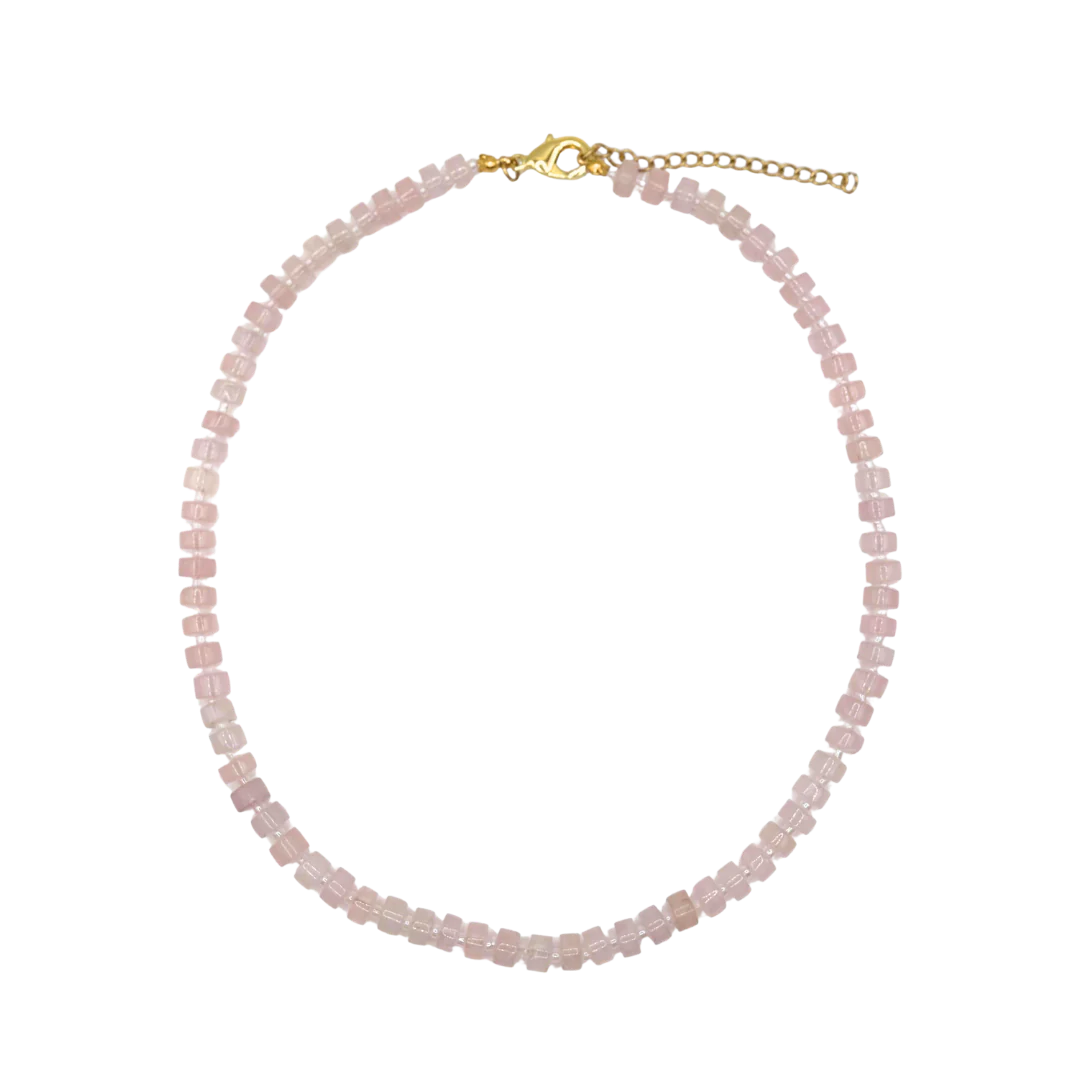 Pink Flat Gemstone Necklace