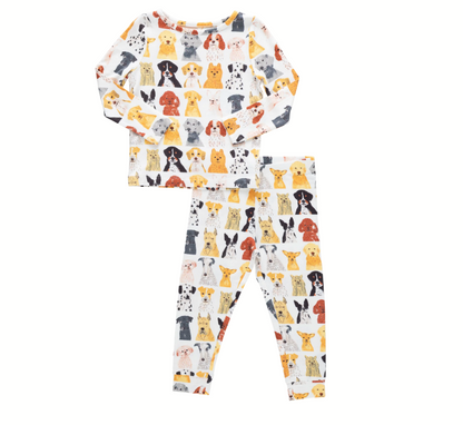 Kids Bamboo PJ Set- Small Watercolor Dogs