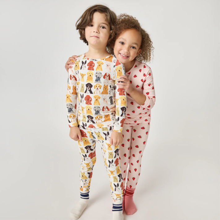 Kids Bamboo PJ Set- Small Watercolor Dogs