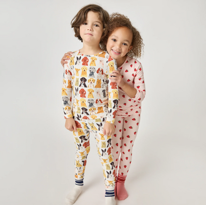 Kids Bamboo PJ Set- Small Watercolor Dogs