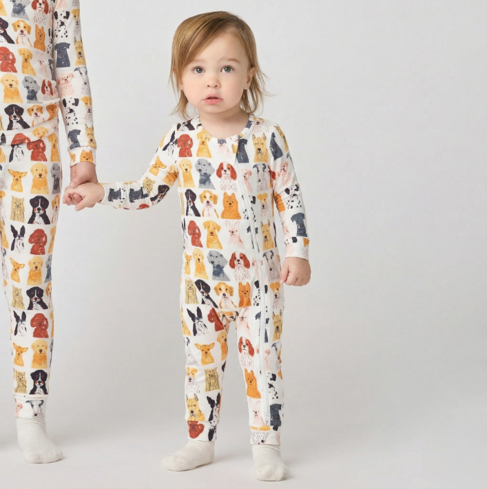 Baby Bamboo Romper- Small Watercolor Dogs