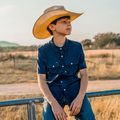 The Calf Scramble Kids Shirt by Poncho- Navy
