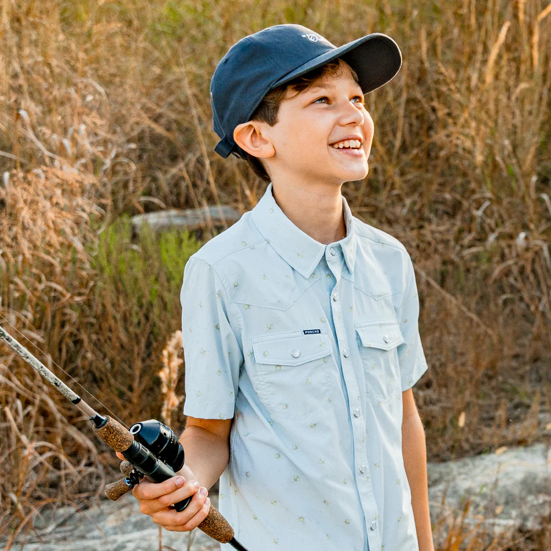 The San Carlos Kids Shirt by Poncho- Light Blue Rose Print