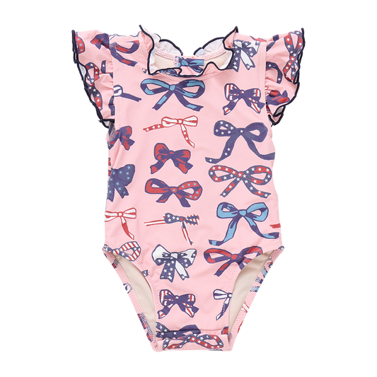 Girls Jennifer Suit- Pink Patriotic Bows