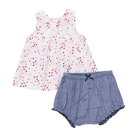 Baby Girls Jaipur 2-Piece Set- Red Ditsy Stars