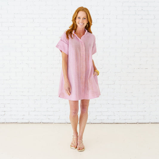 Margo Seersucker Dress- Red