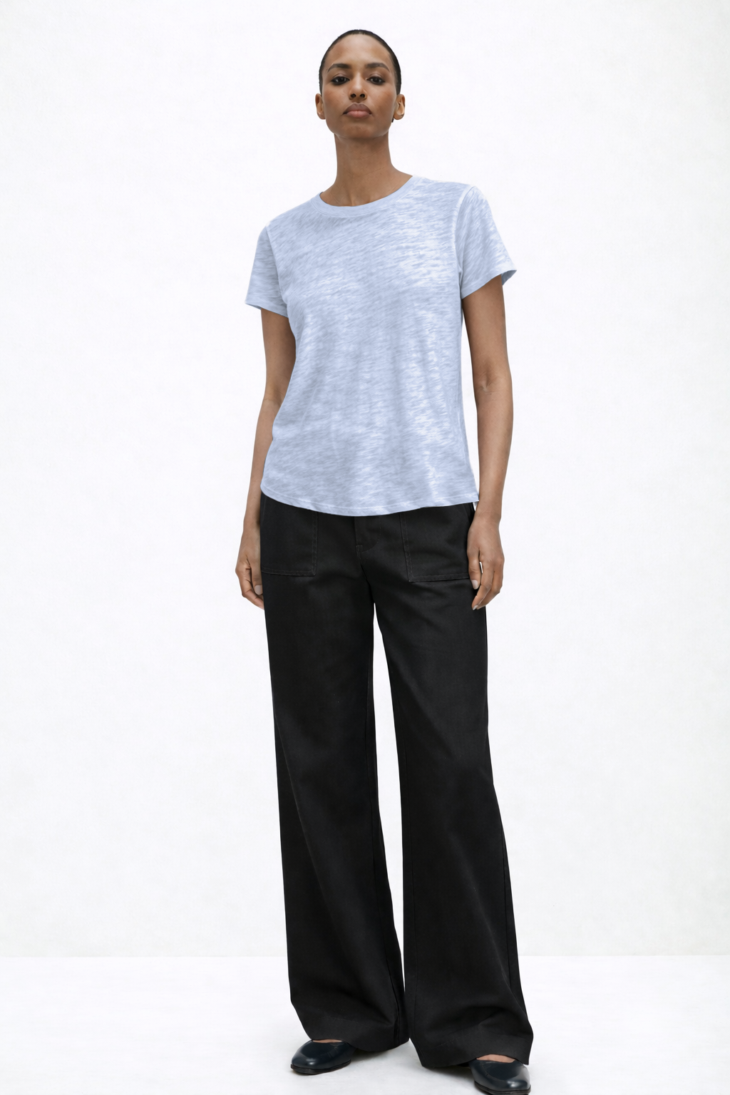 Slub Jersey Schoolboy Crew Neck Tee- Pale Blue