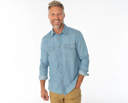 Western Denim Pearl Snap- Light Wash