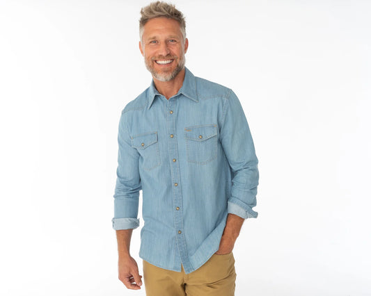 Western Denim Pearl Snap- Light Wash