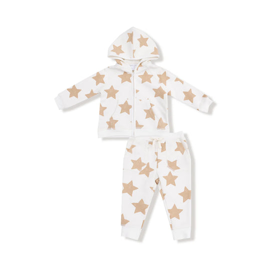 Hoodie + Jogger Pant Set- Ivory Stars